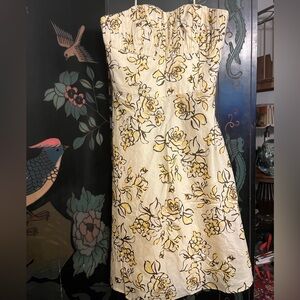 Ann Taylor LOFT yellow floral strapless dress w/a pleated bust and empire waist